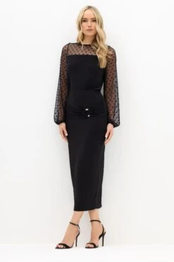 LTS Tall Black Buckle Drape Maxi Skirt