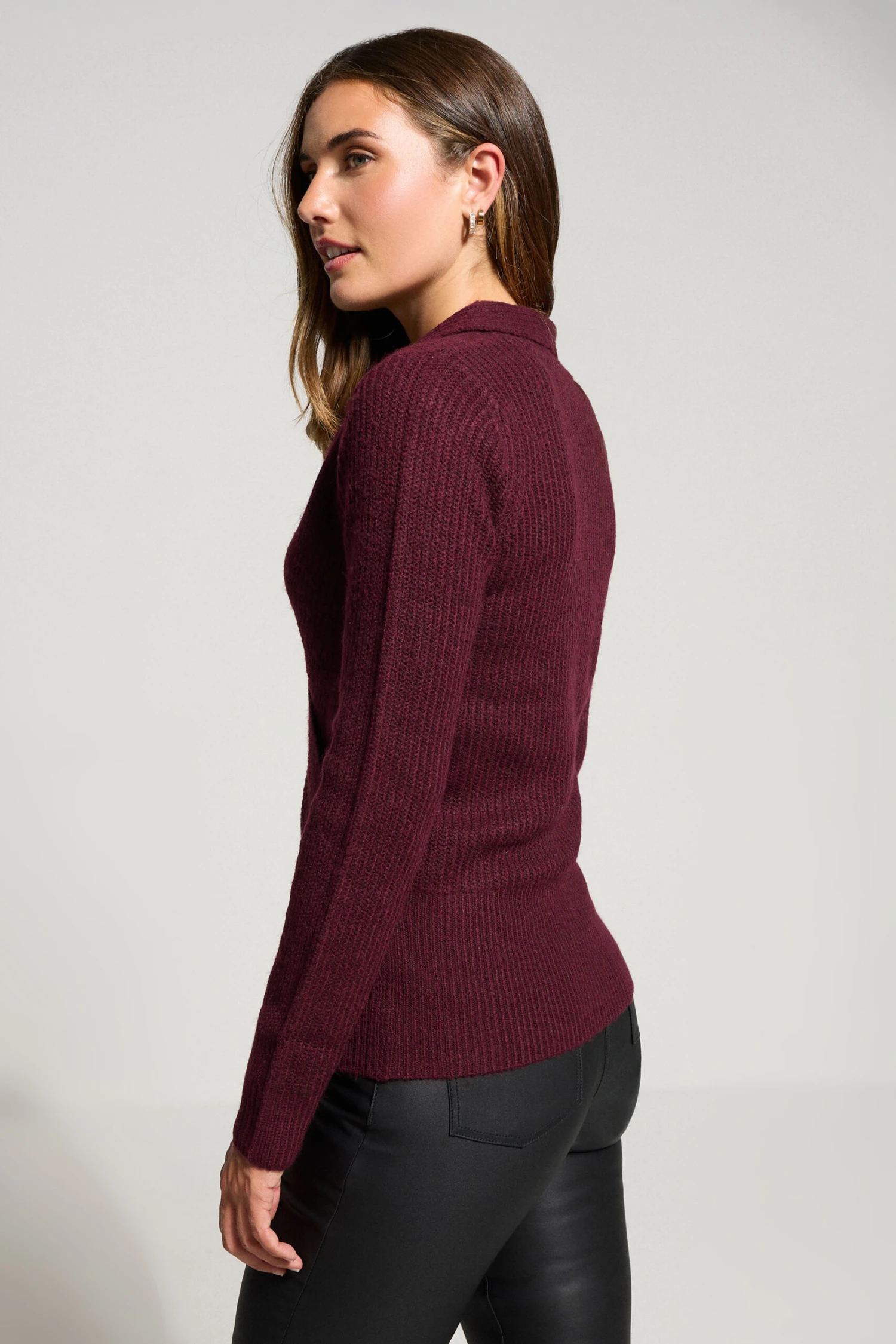 LTS Tall Burgundy Red Knitted Wrap Jumper 5 LTS Tall Burgundy Red Knitted Wrap Jumper – Image 3