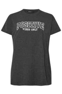 YOURS ACTIVE - Top Gris Charbonneux 'Positive Vibes Only' -Evans Boutique 4f2e6fbc 0d00 49 500100 X