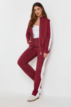 LTS Tall Red Side Stripe Funnel Zip Sweatshirt -Evans Boutique 502c2c1c ef5f 44 355835 B