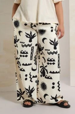 YOURS - Pantalon Wide Leg Crème & Noir Abstrait En Sergé