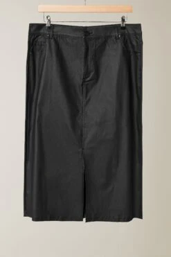 EVANS Curve Black Coated Split Hem Midi Skirt -Evans Boutique 506e8f08 8bf8 4e 615624 P