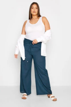 LTS - Pantalon De Plage Bleu En Coton Wide Leg Tall -Evans Boutique 507574ab 9e61 41 350515PS B