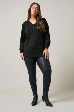 EVANS Curve Black Metallic Knitted Jumper -Evans Boutique 507f755a e1fe 4c 615661 B
