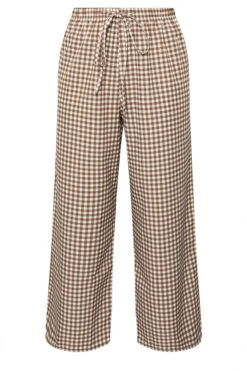 YOURS Curve Pantalon Large à Carreaux Vichy Marron -Evans Boutique 50cd3113 fd53 44 310290 X