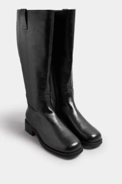 Black Pull On Knee High Boots In Extra Wide EEE Fit
