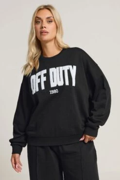 YOURS Curve Sweat-shirt Noir à Slogan « Off Duty »
