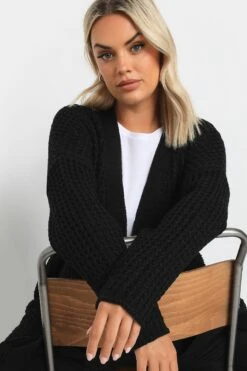 YOURS - Cardigan Maxi Gauffré Noir En Maille -Evans Boutique 51200c8a c49d 4e 280410 D