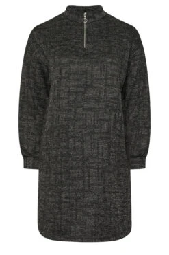 YOURS Curve Robe Pull Noire Métallisée à Col Zippé -Evans Boutique 513b446c 8d20 44 303857 X