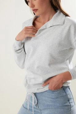 LTS Tall Grey Marl Drawstring Cross Over Sweatshirt 10 LTS Tall Grey Marl Drawstring Cross Over Sweatshirt -Evans Boutique 51932eb9 b31e 4f 354369 D