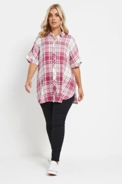 YOURS - Chemisier Rose & Blanc à Carreaux Ourlet Arrondi -Evans Boutique 51ae78a5 8491 4f 330671 B