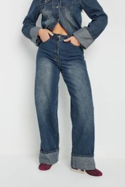 LTS Tall Dark Blue Washed Denim Turn Up Jeans -Evans Boutique 51d9bf35 abd7 4b 355389 B