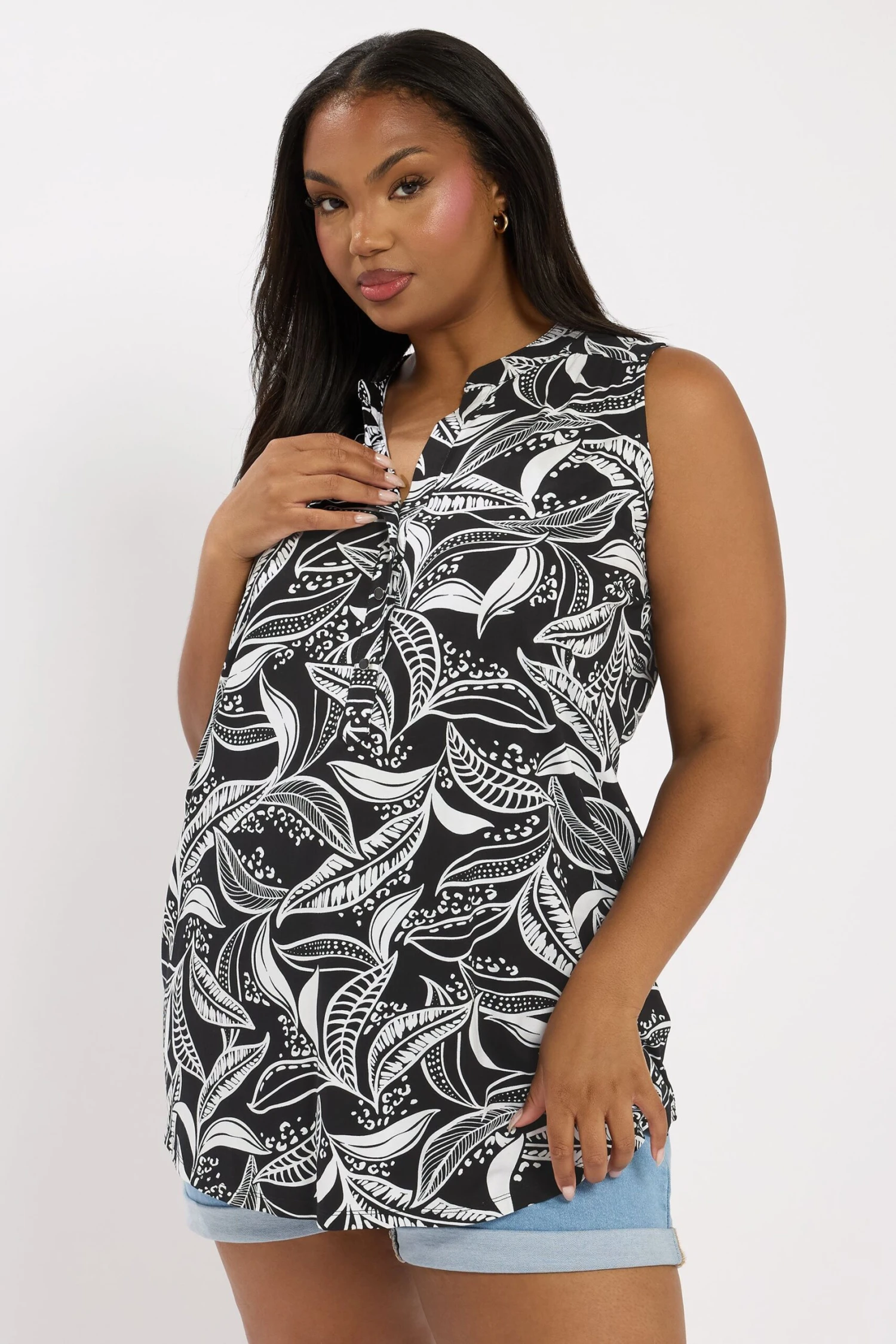 YOURS - Top Volanté Noir Abstrait 3 YOURS - Top Volanté Noir Abstrait