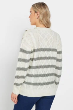 LTS Tall Grey Stripe Cable Knit Jumper 9 LTS Tall Grey Stripe Cable Knit Jumper -Evans Boutique 52d675b5 4eed 4f 353817 D