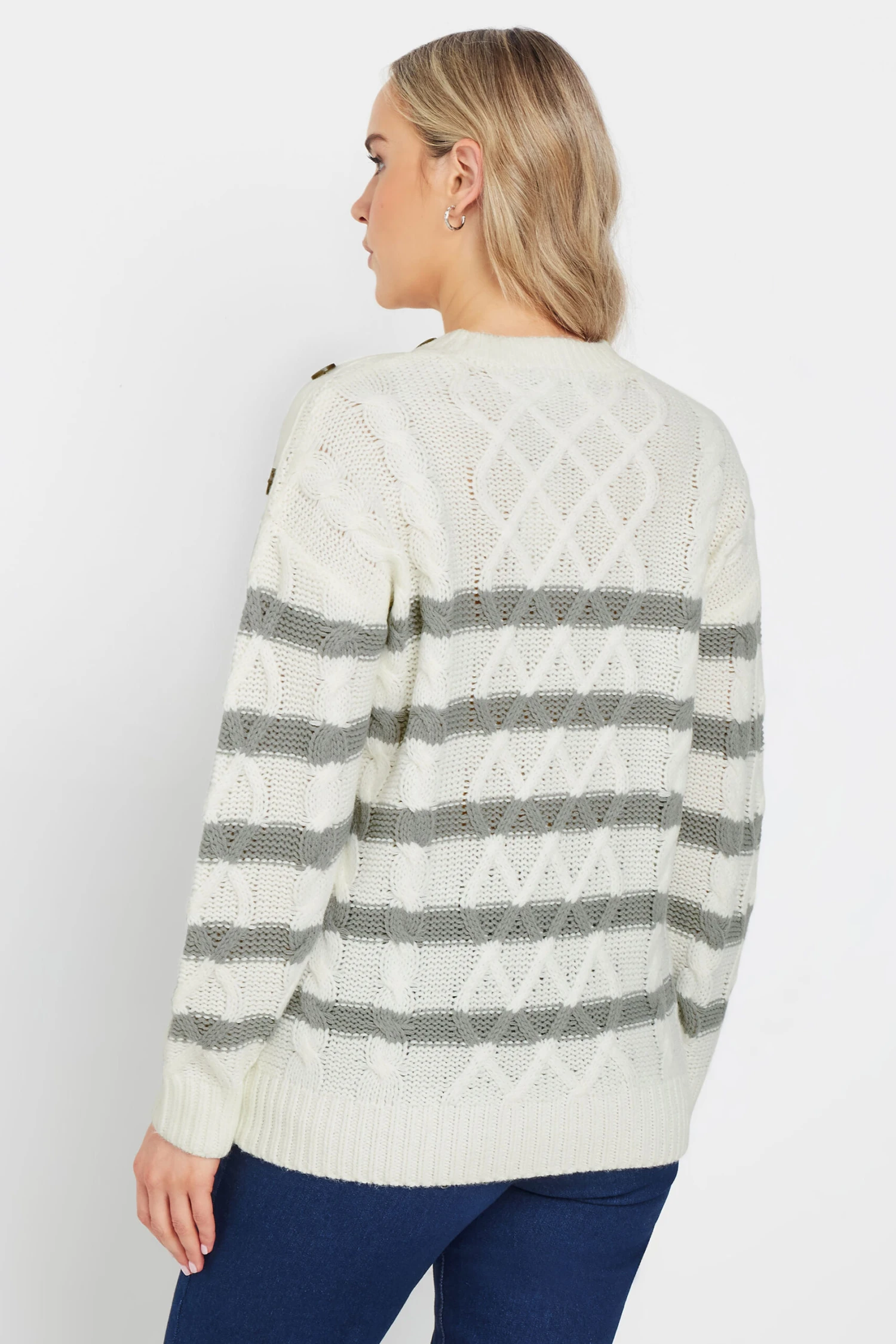 LTS Tall Grey Stripe Cable Knit Jumper 5 LTS Tall Grey Stripe Cable Knit Jumper – Image 3