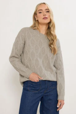 LTS Tall Natural Brown Cable Knit Jumper