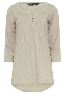 LTS Tall Natural Brown Henley Top -Evans Boutique 5431f938 710c 4a 355203 X