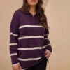 EVANS Curve Purple & White Stripe Quarter Zip Jumper 1 EVANS Curve Purple & White Stripe Quarter Zip Jumper -Evans Boutique 54837a19 cc47 49 616115 L1