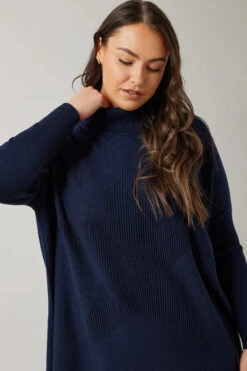EVANS Curve Navy Blue Knitted Star Roll Neck Jumper -Evans Boutique 549e7452 9c33 4a 615519 D