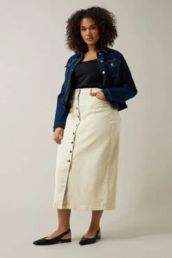 EVANS Curve Cream Button Through Denim Maxi Skirt 13 EVANS Curve Cream Button Through Denim Maxi Skirt -Evans Boutique 54a78d8b d824 4b 615852 D