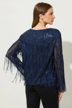 STAR Navy Blue Sequin Tassel Top -Evans Boutique 54b16836 17f3 40 110859 C