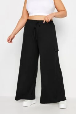 YOURS - Pantalon Noir Wide Leg Cargo En Jersey