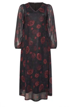 YOURS Curve Robe Longue Noire En Maille Fleurie -Evans Boutique 55df8f36 afb3 4b 270343 X