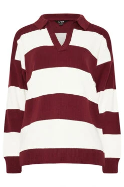 LTS Tall Burgundy Red Knitted Stripe Collared Jumper 11 LTS Tall Burgundy Red Knitted Stripe Collared Jumper -Evans Boutique 56270392 d5cd 41 355470 X