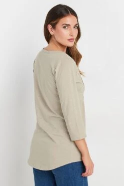 LTS Tall Natural Brown Henley Top -Evans Boutique 56501ae9 dbaf 42 355203 C