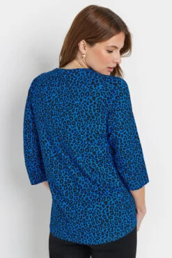 M&Co Cobalt Blue Leopard Print Cotton Henley Top 9 M&Co Cobalt Blue Leopard Print Cotton Henley Top -Evans Boutique 56621a39 365e 47 501841 C