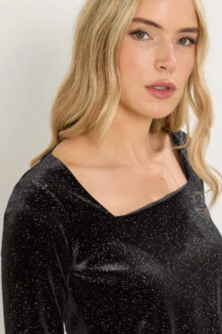 LTS Tall Black Velvet Glitter Square Neck Top -Evans Boutique 5677afaa c7a7 43 356770 D