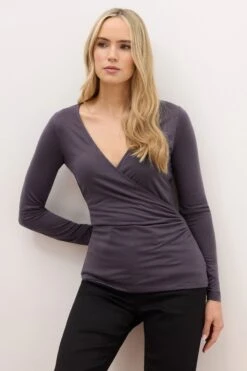 LTS PREMIUM Tall Purple Long Sleeve Wrap Top