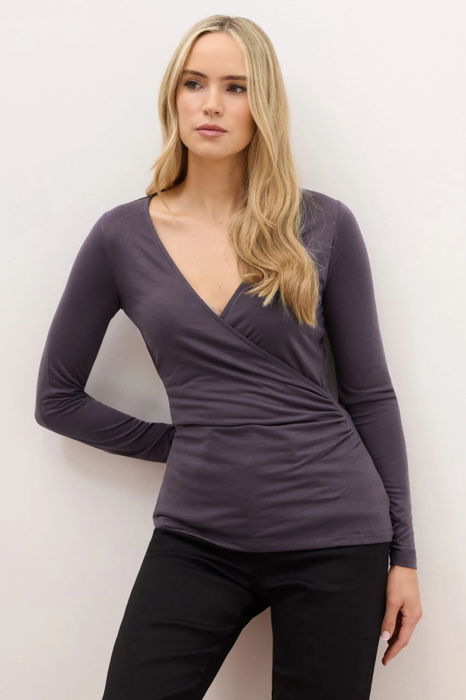 LTS PREMIUM Tall Purple Long Sleeve Wrap Top 3 LTS PREMIUM Tall Purple Long Sleeve Wrap Top