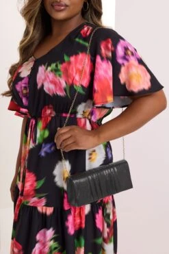 Black Faux Leather Metallic Clutch Bag