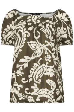 LTS Tall Green Paisley Square Neck Top -Evans Boutique 56a18fc3 7c0f 46 356630 X