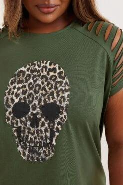 YOURS - Top Vert Kaki Squelette Manches Courtes Découpées -Evans Boutique 56aadd2d 73a8 40 304146 D