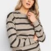 LTS Tall Stone Brown Stripe Print Crew Neck Sweatshirt -Evans Boutique 56add72c f429 4f 352081 A