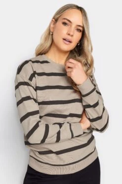 LTS Tall Stone Brown Stripe Print Crew Neck Sweatshirt