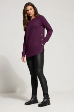 LTS Tall Purple Knitted Button Side Jumper 8 LTS Tall Purple Knitted Button Side Jumper -Evans Boutique 56ae886f 35df 4f 356069 B