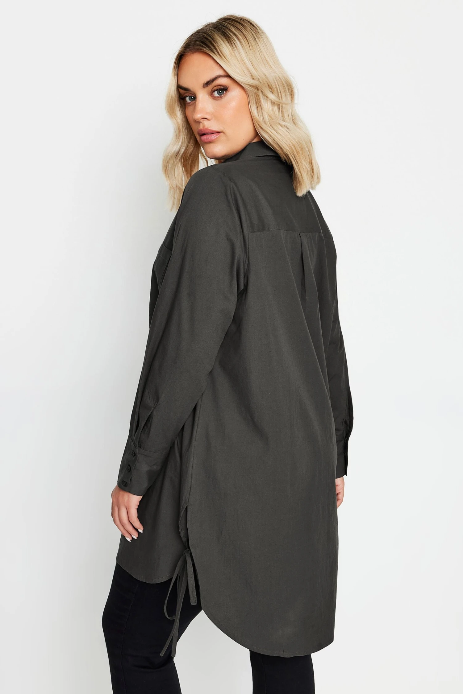 YOURS - Chemisier Gris Charbonneux Long En Coton 5 YOURS - Chemisier Gris Charbonneux Long En Coton – Image 3