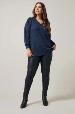 EVANS Curve Navy Blue Metallic Knitted Jumper -Evans Boutique 572b3b34 3213 4b 615662 B