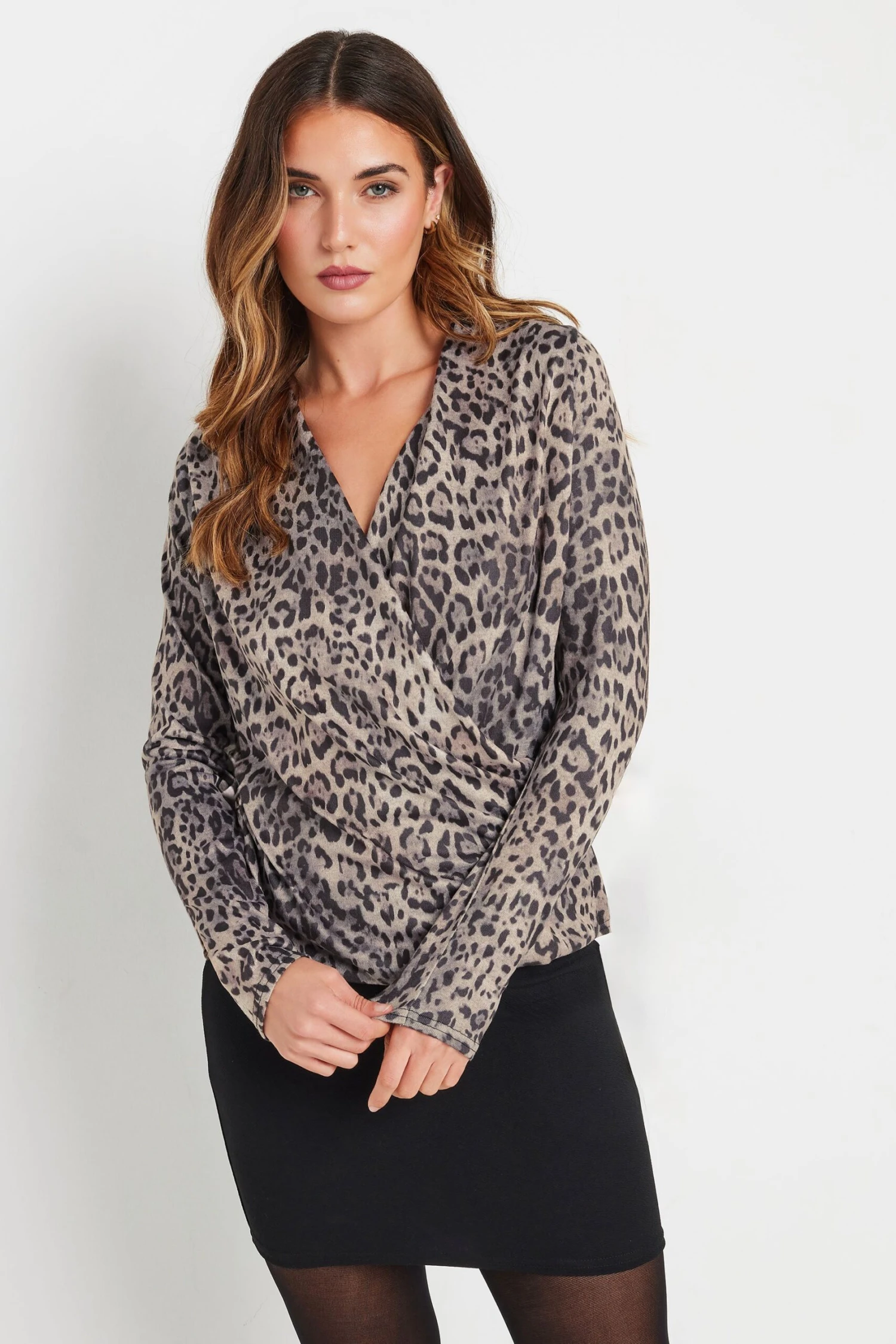 LTS Tall Natural Brown Leopard Print Soft Touch Wrap Top 3 LTS Tall Natural Brown Leopard Print Soft Touch Wrap Top