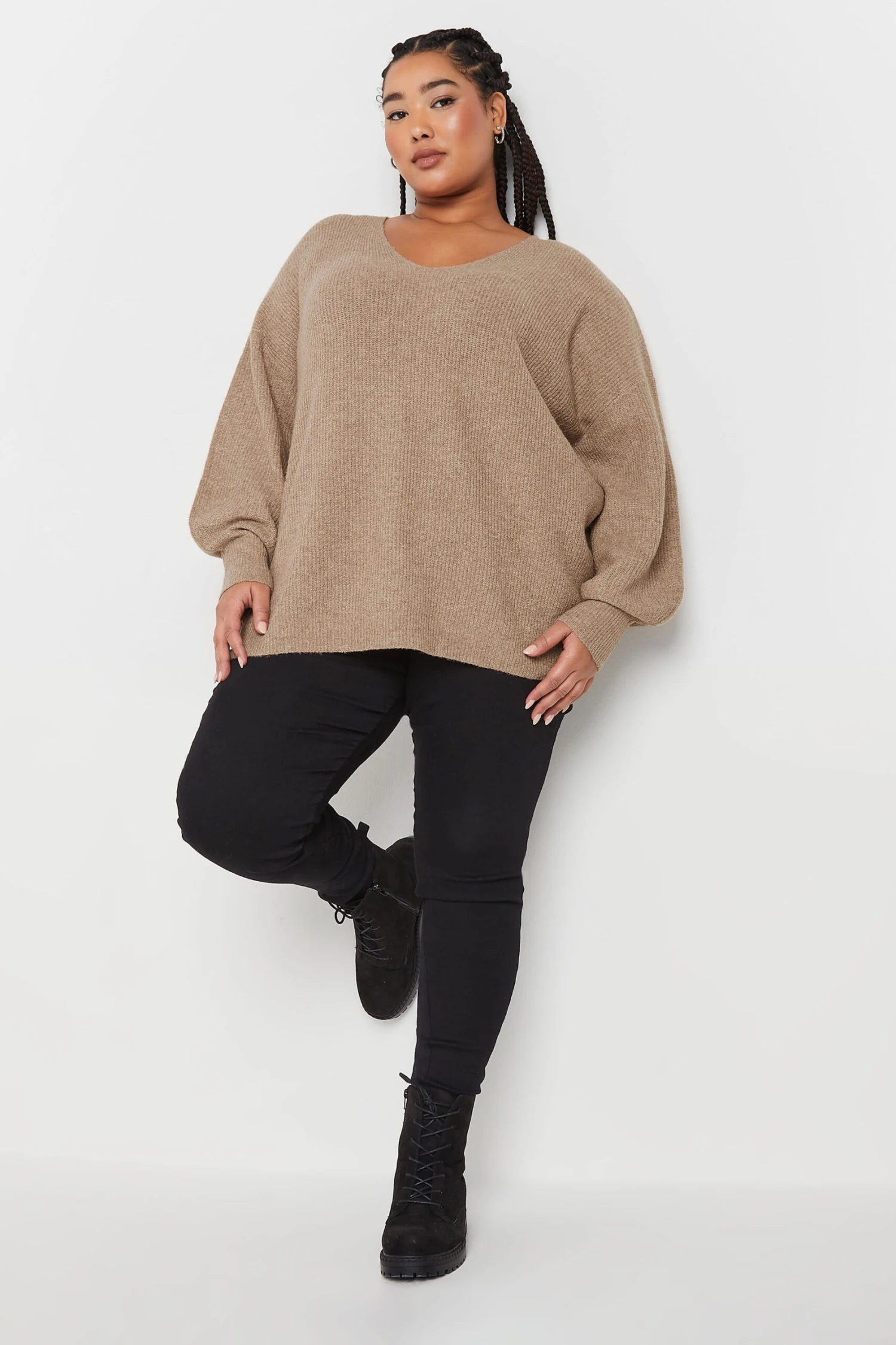 YOURS - Pull En Maille Marron Manches En Ballons 4 YOURS - Pull En Maille Marron Manches En Ballons – Image 2