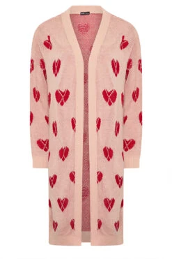 YOURS Curve Cardigan Mi-long Rose à Motif Losanges Et Cœurs -Evans Boutique 5762e641 a4da 42 280895 X