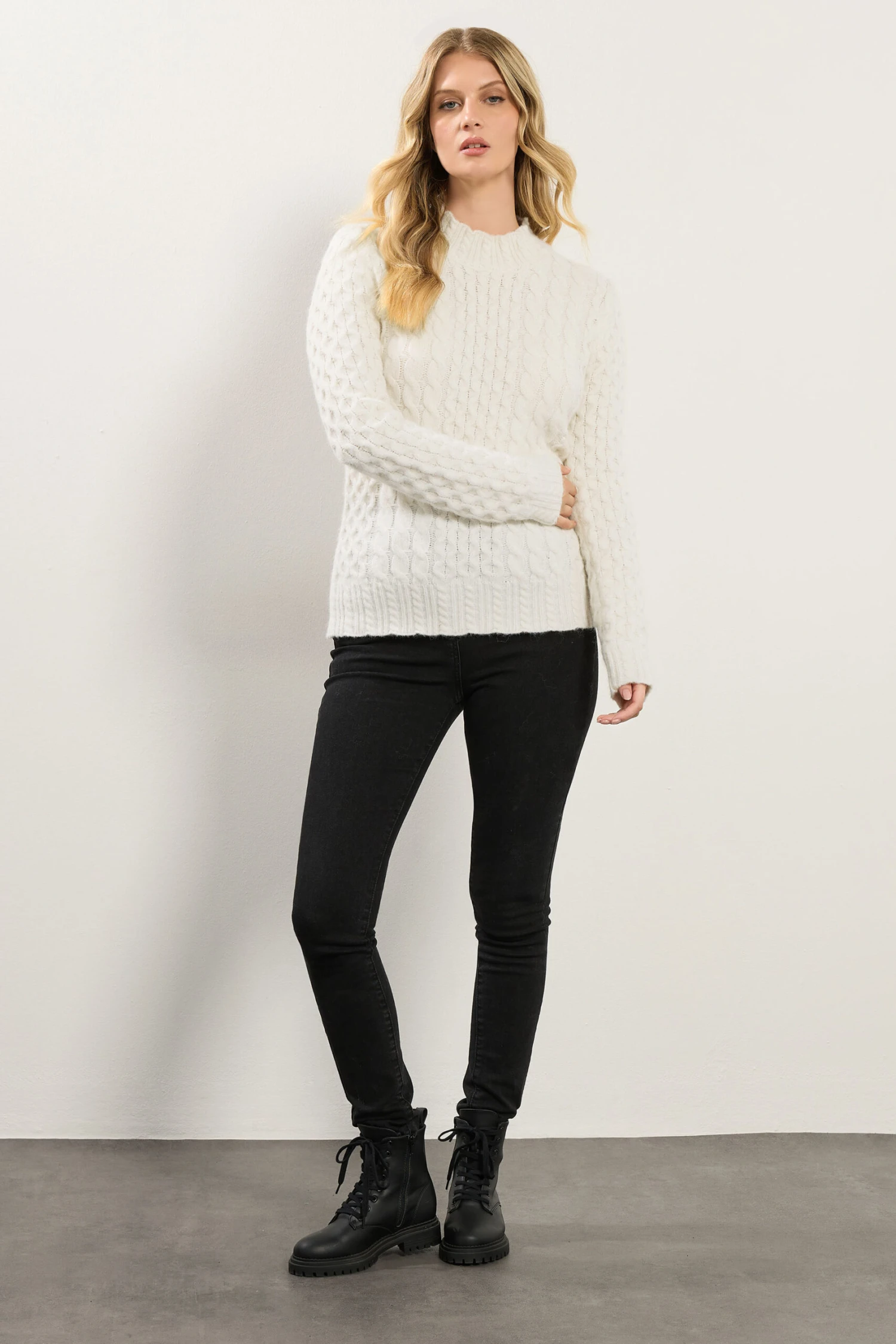 LTS Tall Ivory White Cable Knit Frill Jumper 4 LTS Tall Ivory White Cable Knit Frill Jumper – Image 2