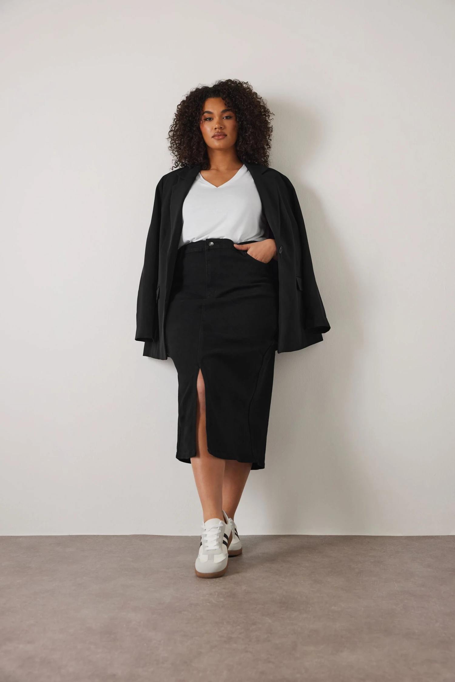 EVANS Curve Black Split Hem Denim Midi Skirt 3 EVANS Curve Black Split Hem Denim Midi Skirt