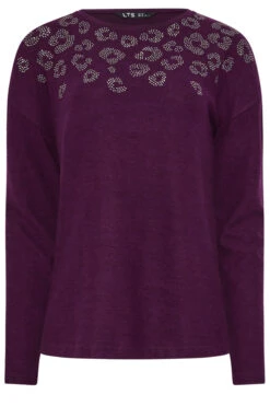 LTS Tall Purple Soft Touch Animal Embellished Jumper -Evans Boutique 58d2f549 a384 41 356681 X