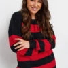 YOURS - Pull En Maille Noir & Rouge Design Rayures -Evans Boutique 58d38a9d 9154 43 280245 B