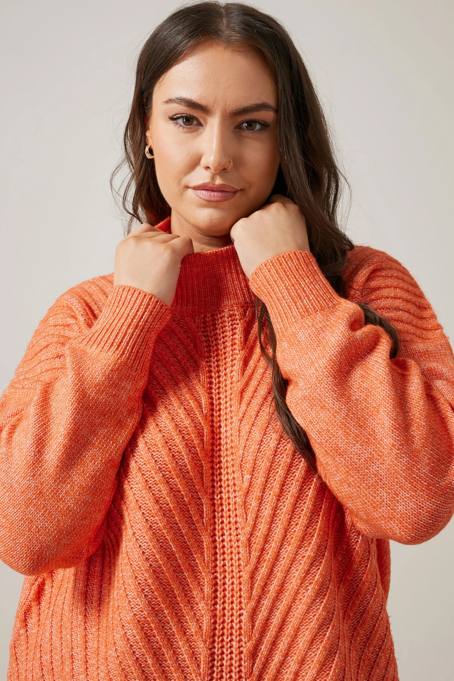 EVANS Curve Orange High Neck Knitted Jumper 7 EVANS Curve Orange High Neck Knitted Jumper – Image 5