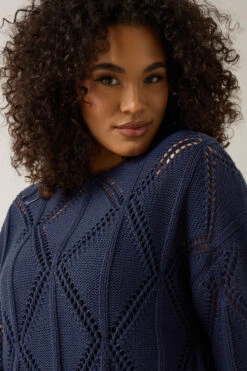 EVANS Curve Navy Blue Diamond Pointelle Jumper 13 EVANS Curve Navy Blue Diamond Pointelle Jumper -Evans Boutique 5961e718 2356 4e 616017 B